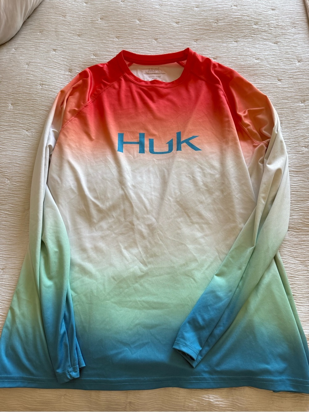 Huk Ombre Long Sleeve Shirt - Coral, White, Teal, Blue